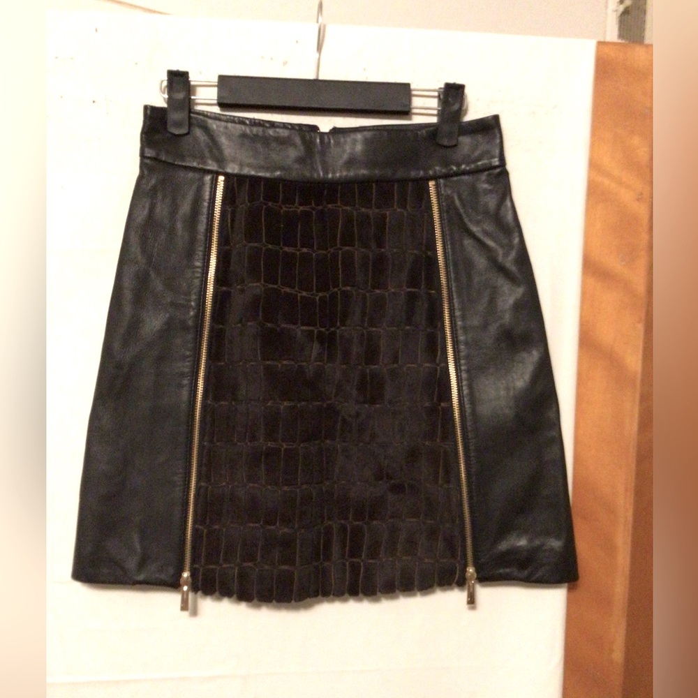 JUST CAVALLI PONY HAIR WITH LEATHER MINI SKIRT SZ 40 Authentic